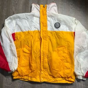 Vintage DELF Sports Windbreaker 1990s Lightweight  RED YELLOW Jacket Large